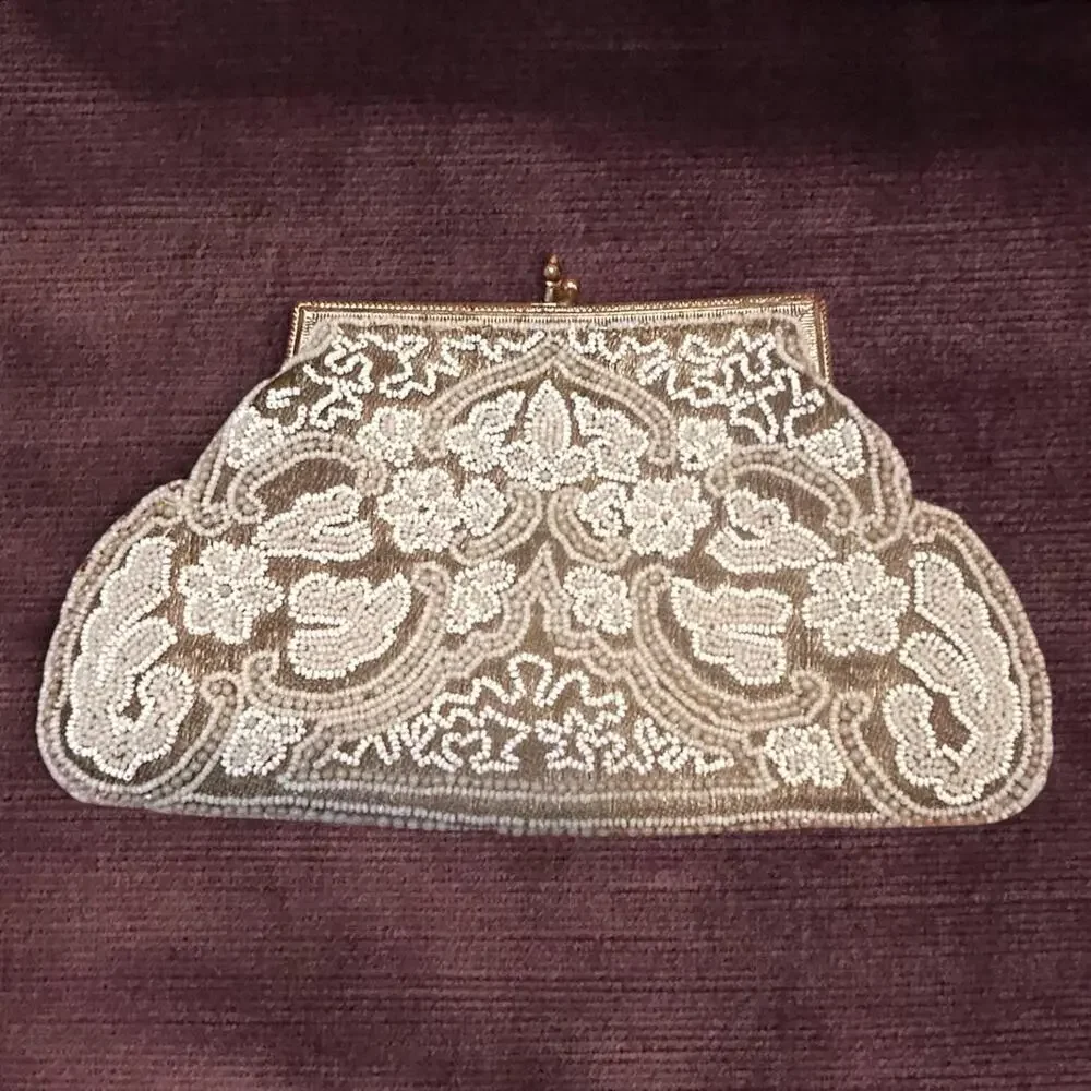 Antique French Micro Beaded Edwardian Inspired Wedding or Evening Purse
